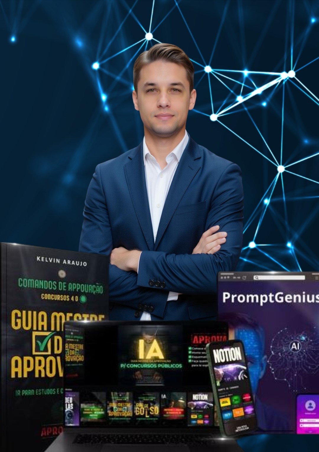 Kelvin Araújo — Servidor do Ministério Público; mockup do produto Guia Mestre da Aprovação